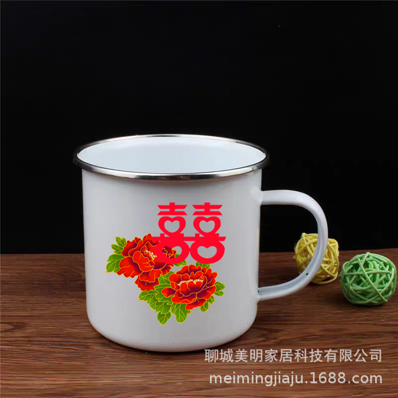 Taza de esmalte roja, taza de pastel de fresa, taza de esmalte nostálgica, taza de té nostálgica, taza de agua de esmalte doble con tapa