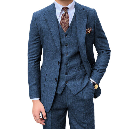 Best-selling men's suit set, new rough wool felt herringbone suit, business banquet best man's suit