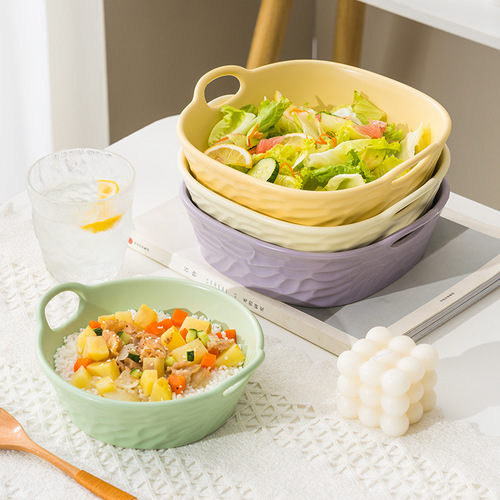 Household double-ear air fryer baking bowl ceramic ware soup bowl high-looking dormitory fruit bowl Internet celebrity snail rice bowl