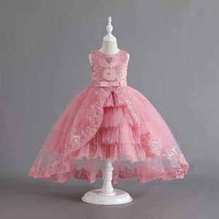 In Stock New trailing children's dress lace princess dress female piano performance dress kids dress