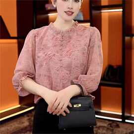 一件代发原版2026春季新款圆领洋气大方雪纺衫女装