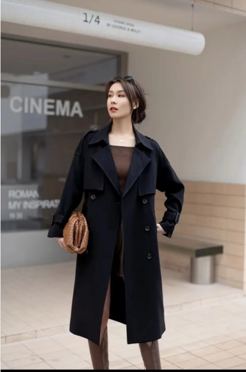Trench coat elegante para mujer sobre la rodilla estilo inglés_voghion.com