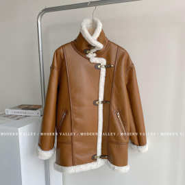 皮毛一体百搭外套女秋冬派克服2024新款机车服皮草毛毛设计感大衣