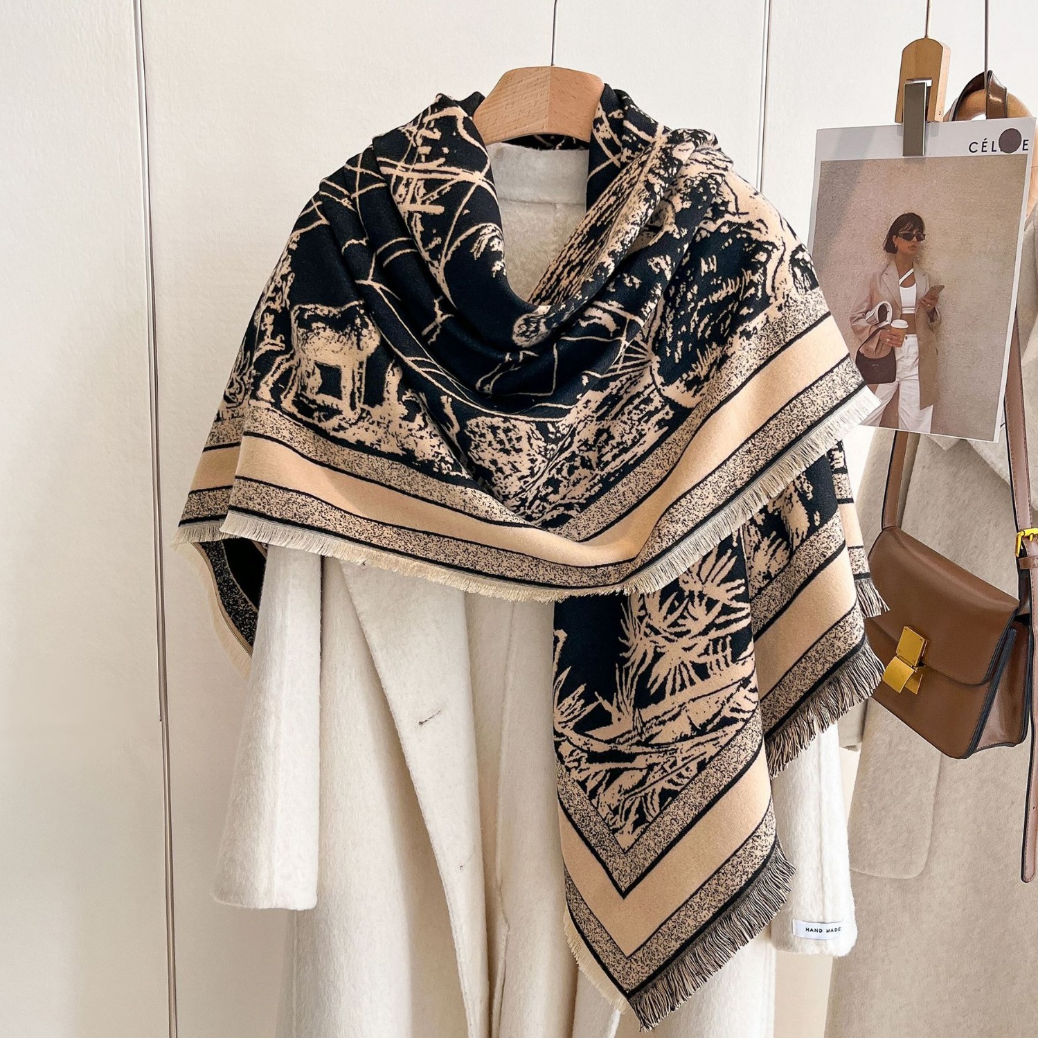 2024 moda bufandas de otoño y invierno bufandas de doble cara imitación de cachemira gruesa abrigo de viaje exterior de decoración chal