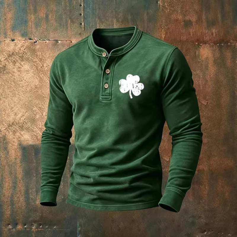 2025 European and American Amazon Men's Spring New Long-Sleeve Polo Shirt St. Patrick's Day Clover Print Long-Sleeve 2025 European and American Amazon Men's Spring New Long-Sleeve Polo Shirt St. Patrick's Day Clover Print Long-Sleeve