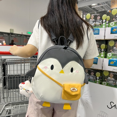 Ins cute and adorable little penguin double shoulder bag for girls, single shoulder crossbody two-in-one bag, large capacity student storage bag