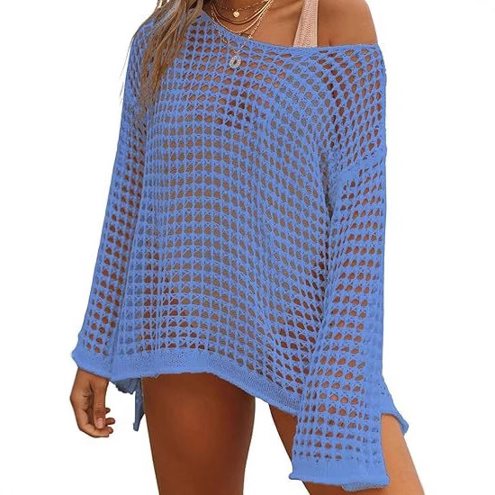 Verano nuevo blusa de color sólido blusa ligera transpirable suave agujero dulce cardigan de manga larga de punto vestido de mujer