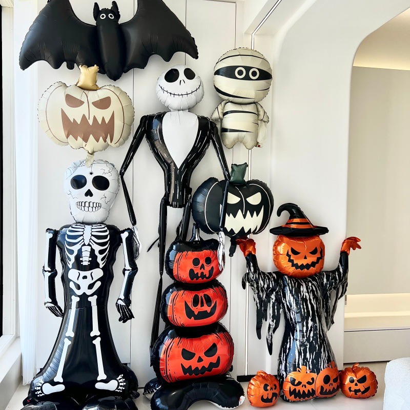 Atmósfera transfronteriza Halloween gigantesco de pie base de globo calabaza esqueleto demonio centro comercial bar café diseño
