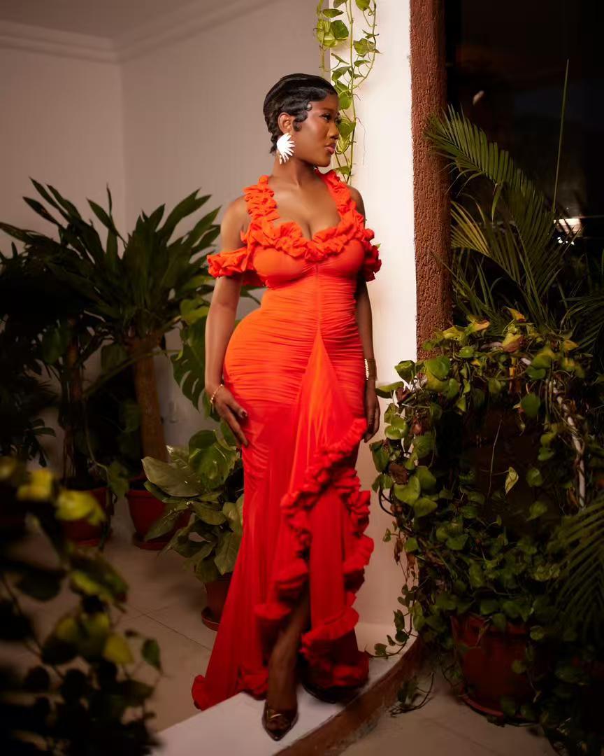 New Women's Multi Colored Mesh Lace Off Shoulder Fishtail Maxi Dress Slim Fit Pleated Design Party Evening Dress_ecoleips.com