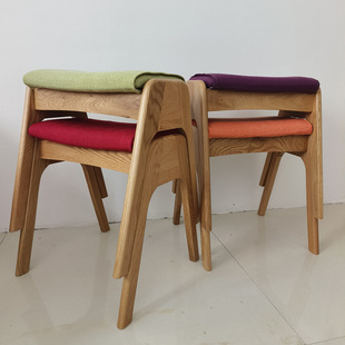 Japanese Style White Oak All Solid Wood Dressing Stool Soft Bag Dining Chair Stool Home Light Luxury Shoe Changing Stool Simple Saddle Small Low Stool