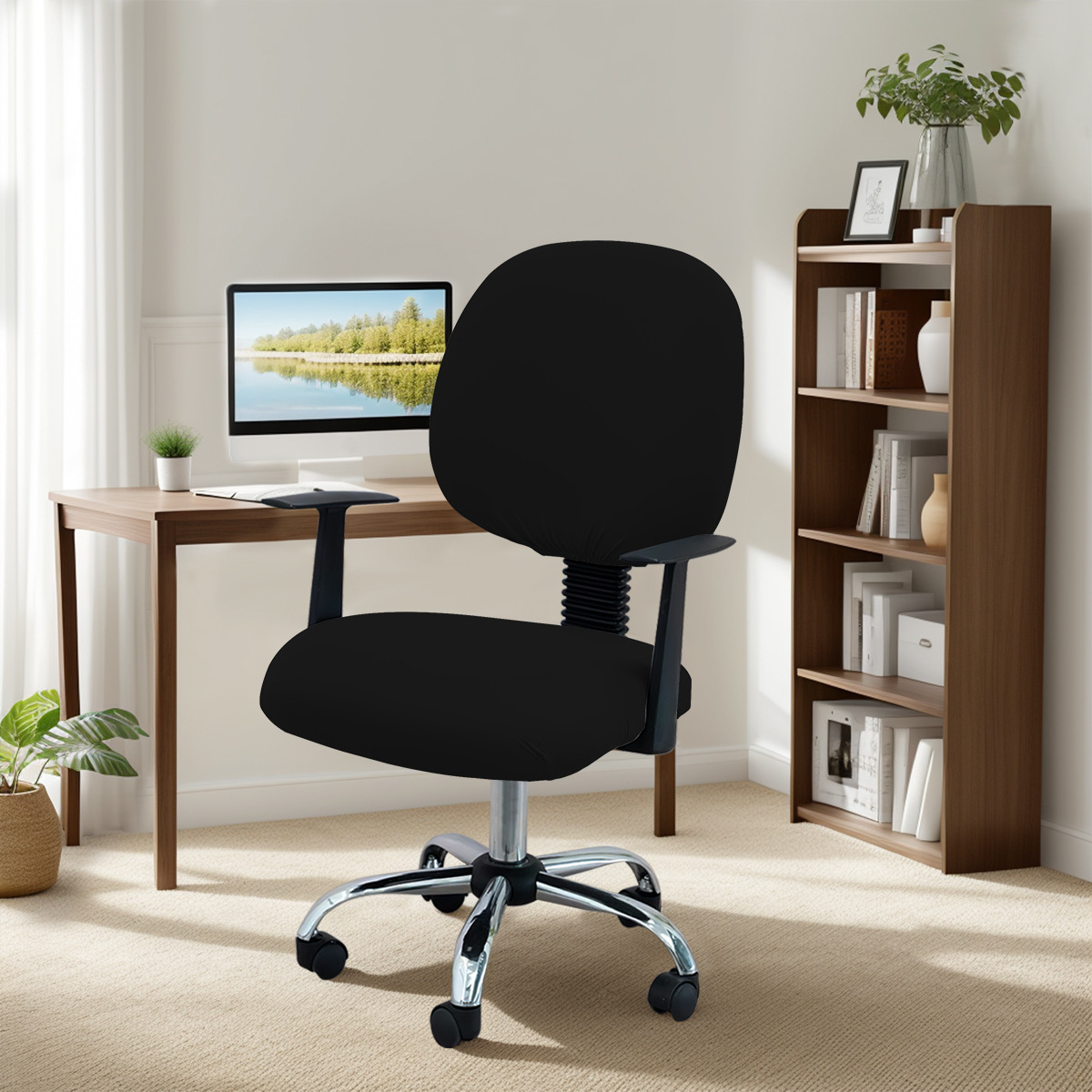 Nuevo transfronterizo 75D seda de leche impermeable separación cubierta de silla de oficina de color sólido cubierta de silla giratoria elástica de computadora TEMU