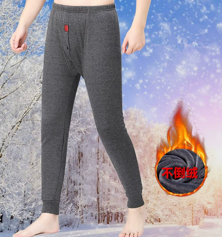 Зимняя Мужская одежда, теплые брюки, мужские леггинсы с двойным утолщением без флиса, мужские брюки до колена больших размеров для среднего и пожилого возраста