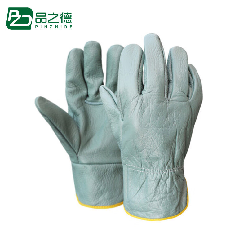 品之德 2双牛皮电焊手套 隔热防烫 防滑耐磨 质地柔软劳保手套 拼