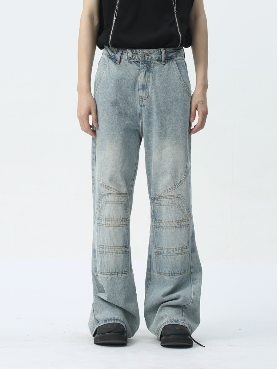 MTLCLOTHES Ropa de hombre | 2024 primavera nuevo producto deconstrucción de nicho diseño empalme jeans lavados rectos