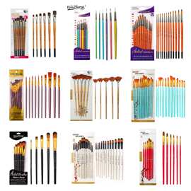 跨境尼龙红杆蓝杆黑杆水粉水彩丙烯画笔套装美术生绘画画笔套装