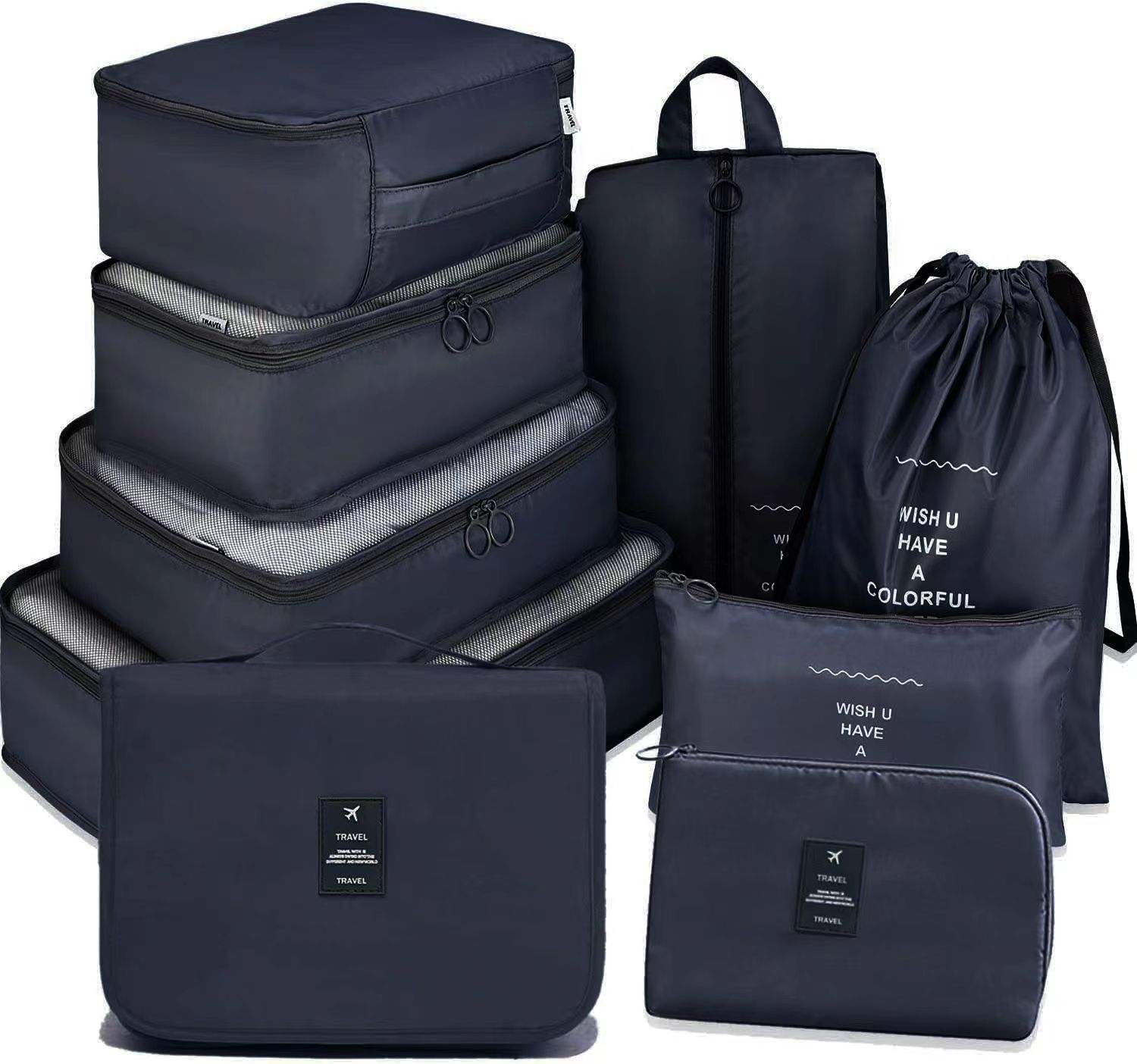 Sarga engrosada nueva bolsa de almacenamiento de viaje de nueve piezas equipaje de viaje ropa sub-paquete bolsa de almacenamiento conjunto de 9 piezas