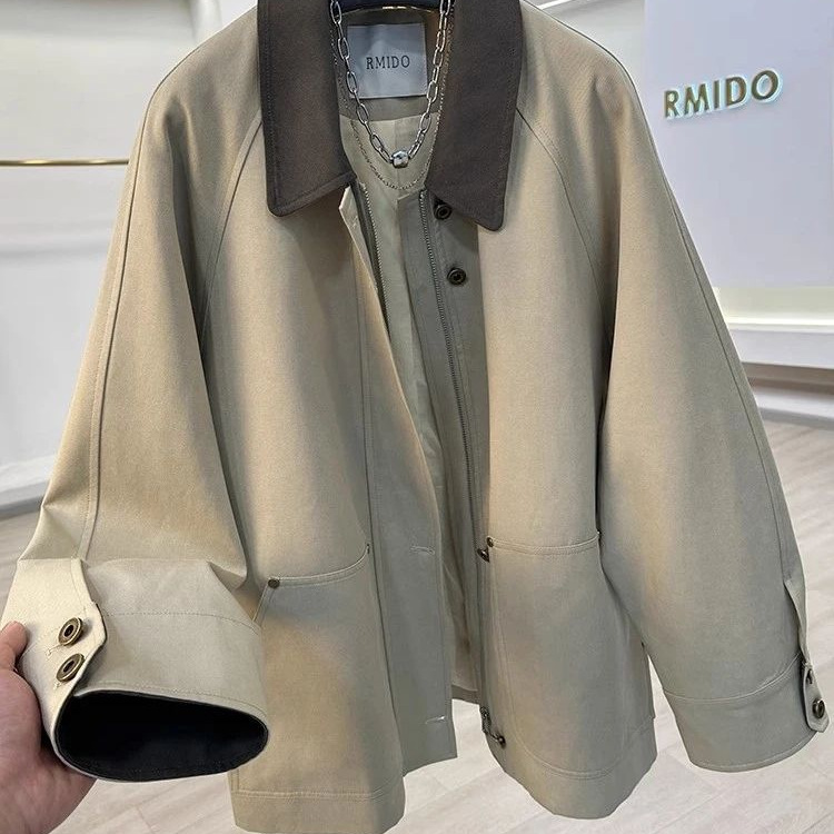 Korean Style Contrasting Collar Casual Loose Windbreaker Women's 2025 Spring New Small Chic Trendyy Jacket