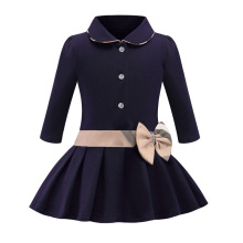 欧美童装2025春夏新款翻领格子撞色珠地纯棉女童宝宝长袖连衣裙潮