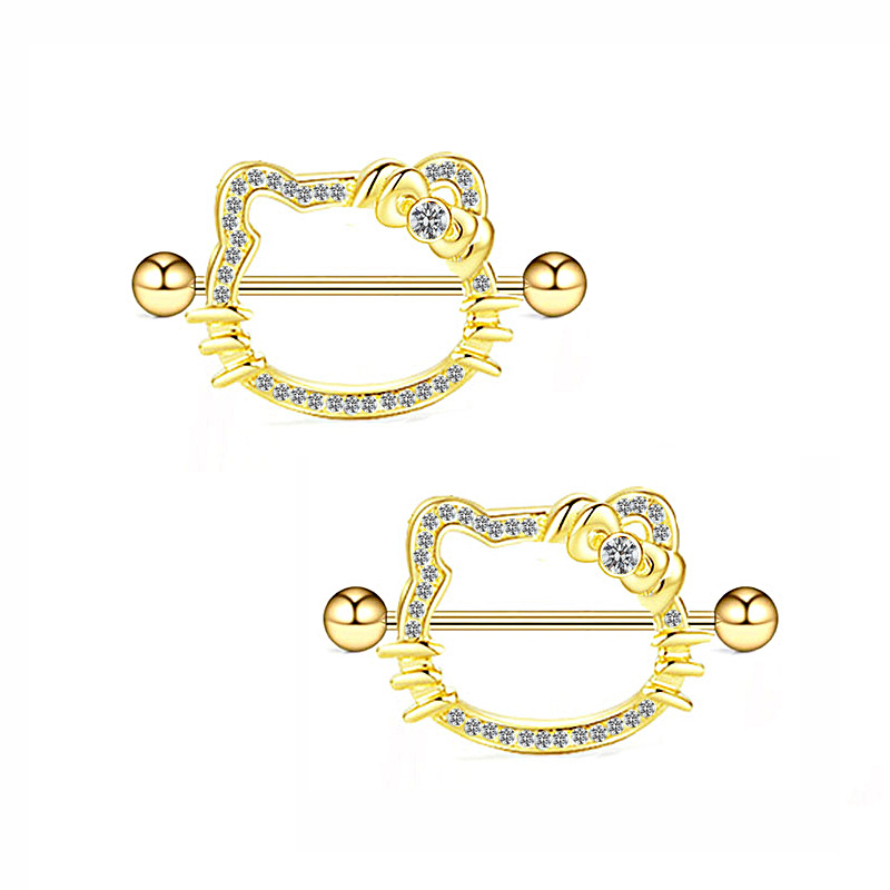 Gaibei europeo y americano transfronterizo gato cabeza pezón anillo pecho decoración pecho uñas gatito pezón uñas cuerpo piercing joyería fabricante en stock