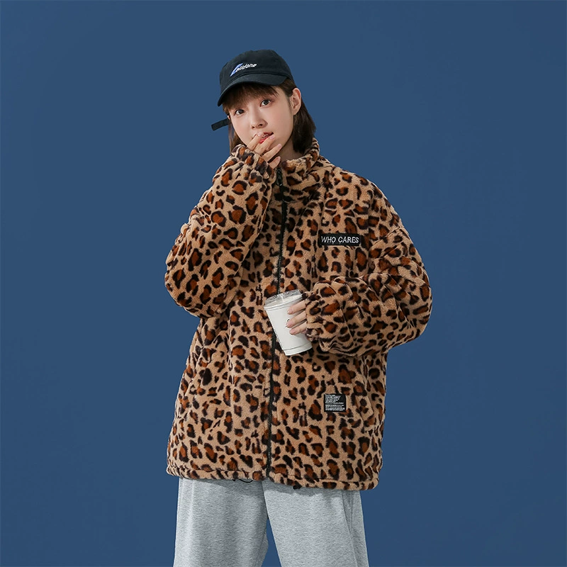 2021 осенне-зимняя новая мужская модная брендовая свободная короткая плюшевая куртка с леопардовым принтом, пальто с хлопковой подкладкой, куртка с хлопковой подкладкой, пальто с воротником-стойкой