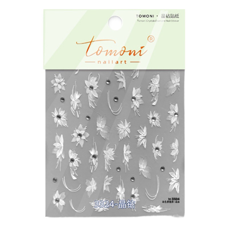 Tomoni cristal diamante uñas pegatinas popular japonés retro uñas pegatinas fábrica al por mayor semi-transparente flor nieve corte 3324