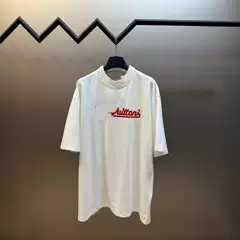 Gaoding Independent Men's and Women's Red Embroidered Logo Rib Knitted Short-sleeved T-shirt Loose Daily Casual