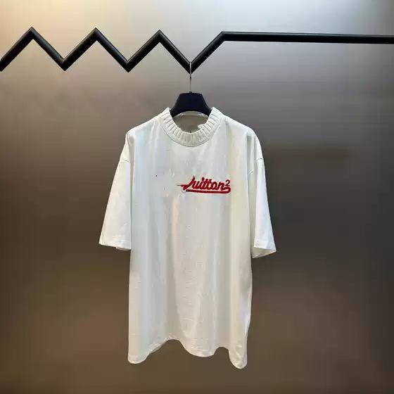 Gaoding Independent Men's and Women's Red Embroidered Logo Rib Knitted Short-sleeved T-shirt Loose Daily Casual
