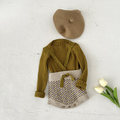 Korean style baby girl cute knitted two-piece set of trendy clothes baby triangle bag fart crawling suit spring and autumn new style