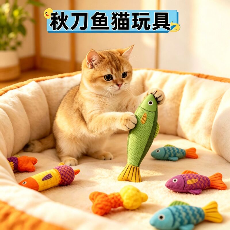Cat Toy Imitation Autumn Knifefish Pet Fish, Bite-Resistant Teeth-Cleaning Cat Toy, Self-Entertainment and Boredom-Relief, Cross-Border Cat Toy
