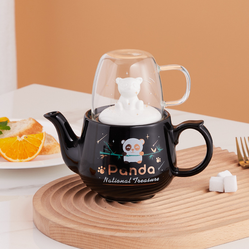Cerámica Panda juego de té traje INS japonés Amazon Comercio exterior oferta especial puede añadir logo una olla una taza regalo