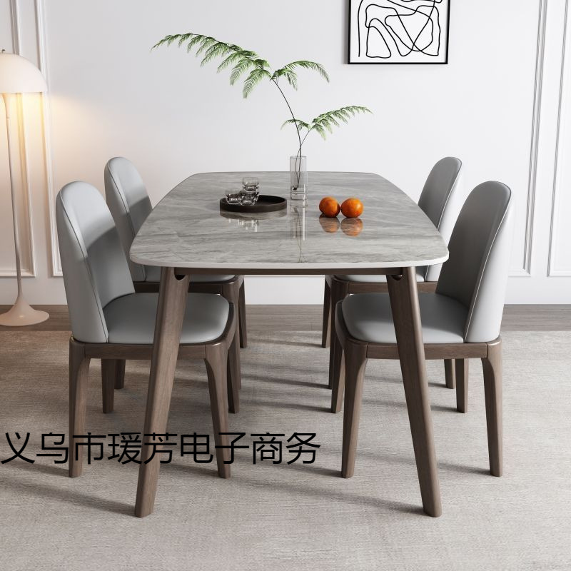 Mesa y silla de comedor de tabla de roca italiana para el hogar minimalista, mesa de comedor rectangular de madera maciza moderna y lujosa