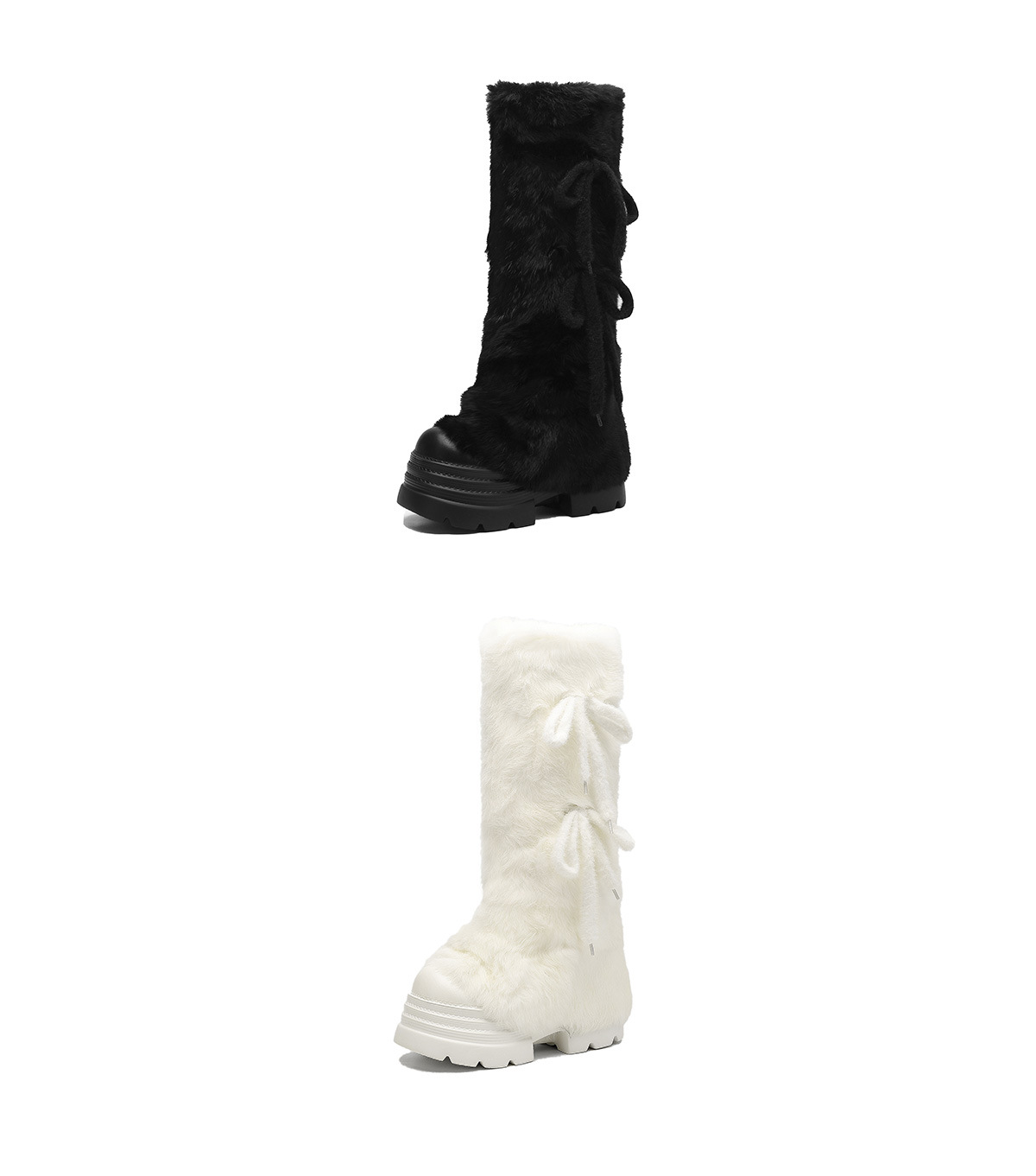 Boot nữ cổ cao lông thỏ ấm áp đế dày buộc dây — Bộ lông màu trắng sữa chi tiết 23