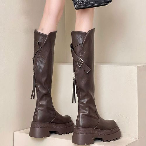 Knight Boot Thick Sole 2024 Autumn/Winter New Model Back Zip High Cylinder Knee-High Mini Girl Elastic Long Boots