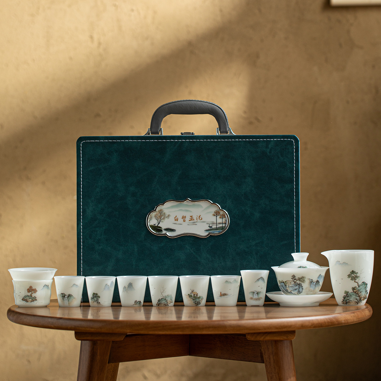 White jade clay hand-painted Chunshan Fuju tea set for home gifting…