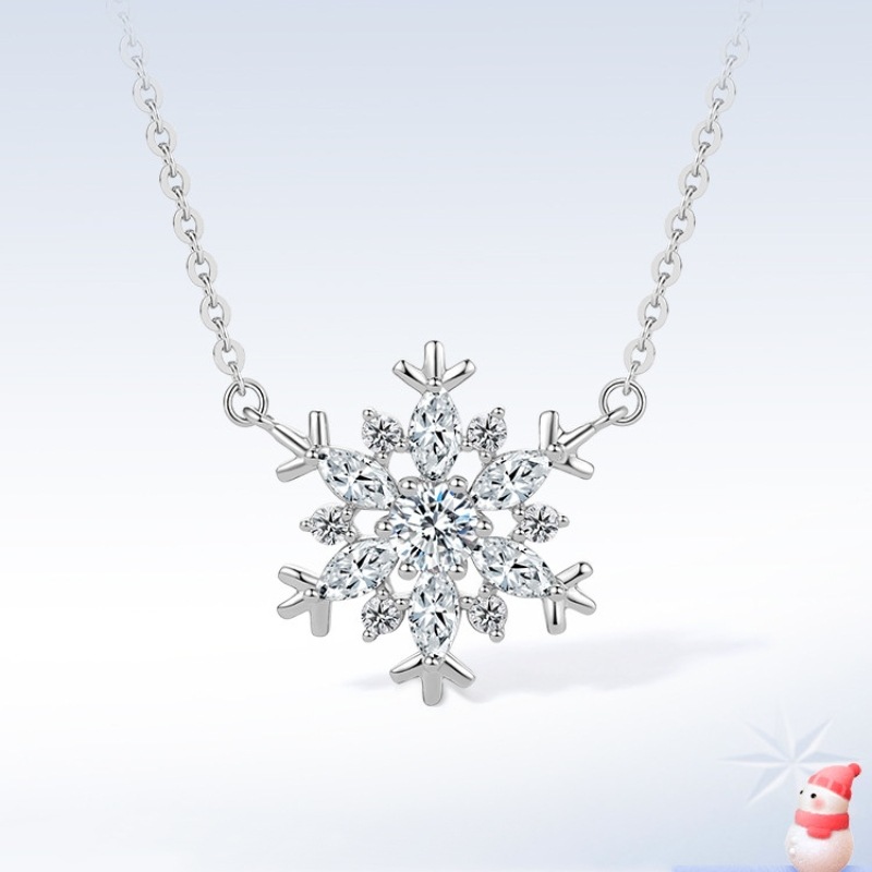S925 Sterling Silber Schneeflocke Halskette weibliche Nische Mode neue Pullover Kette Schmuck Gefrorene Weihnachten Anhänger_voghion.com