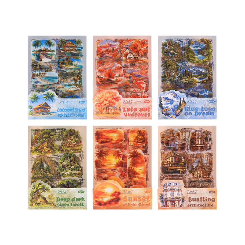 Viaje a los Estados Unidos pegatinas de estampado impermeables transparentes para mascotas diy pegatinas de diario pegatinas de paisaje retro transfronterizas