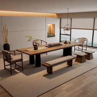 Tea Table Solid Wood Tea Table and Chair Combination Simple Light Luxury High-Level Sense Home Living Room Office Large Plate Tea Table