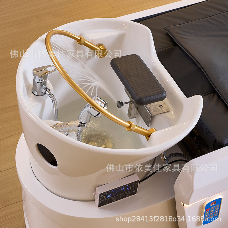 Barbería cama de lavado de cabello cama de masaje eléctrica inteligente automática especial para salón de cabello cama de lavado de cabello cerámica lavabo profunda