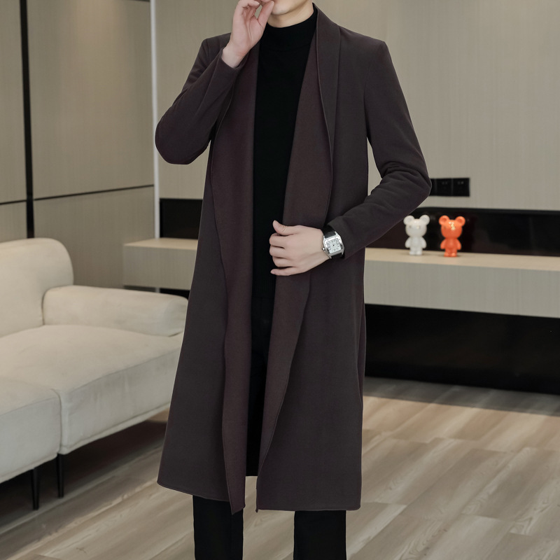 非主流のトレンチコートの男性の新型男性の長い版は膝のカーディガンのコートの中で青年のファッションの長い弾力のコートを過ぎます。