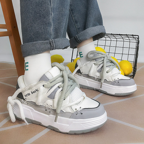 New Trendy Niche National Style Couple's Loafers, Casual Running Shoes, Retro Thick Sole Fashion White Shoes for Students, Men and Women
