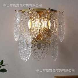 斯克诺  法式复古玻璃灯具美式法式客厅电视墙卧室床头壁灯