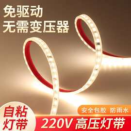 220v自粘led灯带超亮客厅吊顶线形灯家用氛围灯户外防水cob软灯条