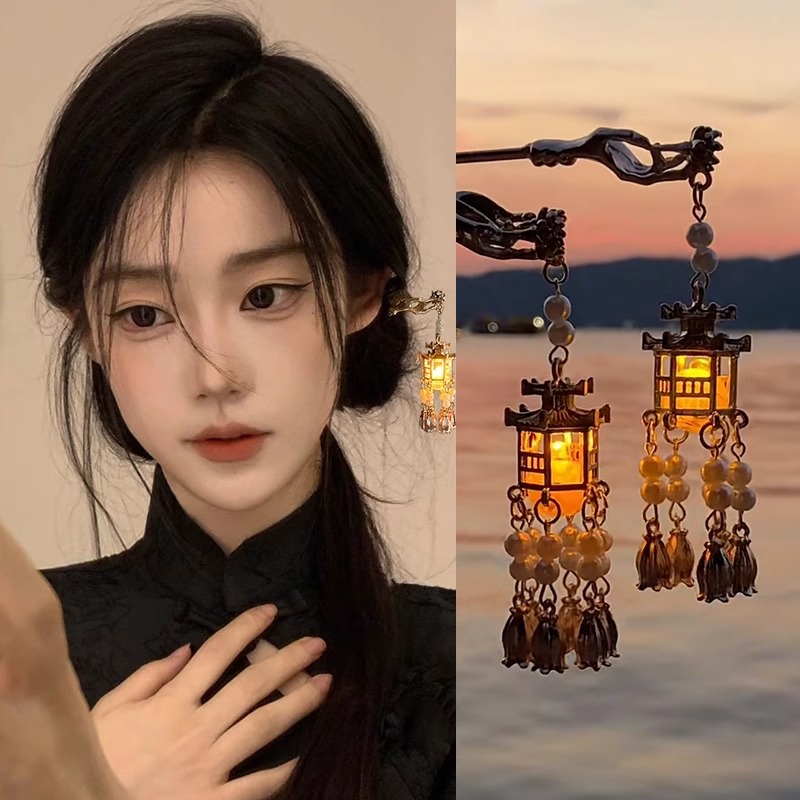 Palacio lámpara pinzas de cabello para niñas estilo antiguo cheongsam accesorios de ropa china pinzas de cabello de disco de alta sensibilidad a la fluidez paso de agitación pinzas de cabello