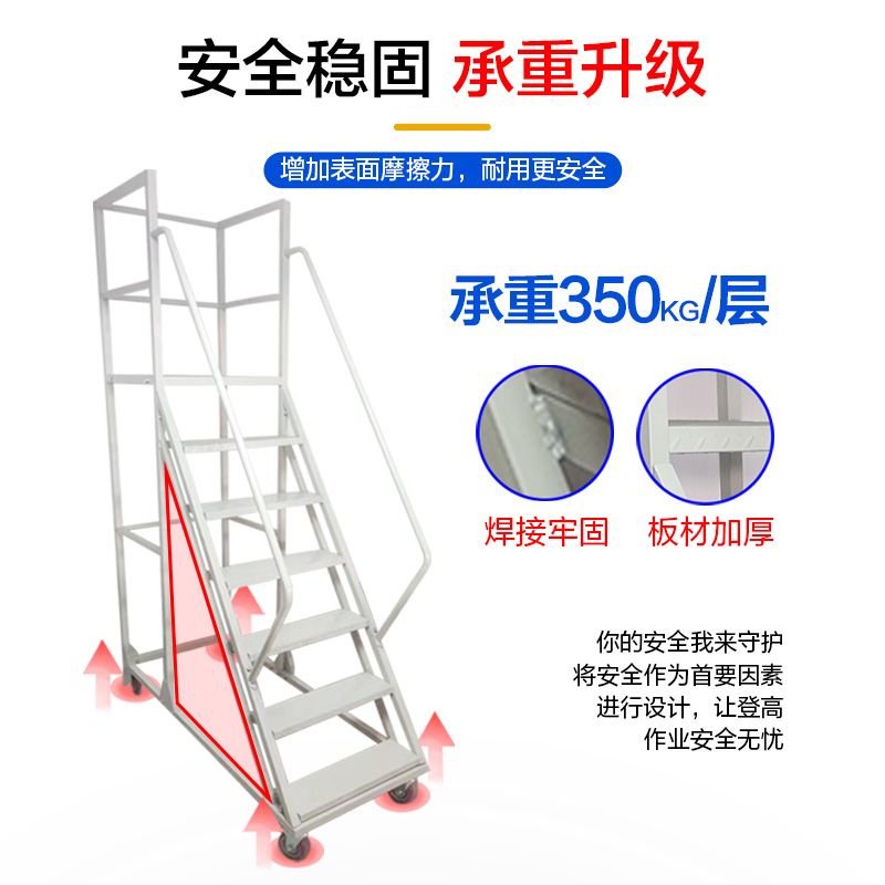 ✅带轮登高梯组装自装静音移动超市仓库货架移动平台登高梯