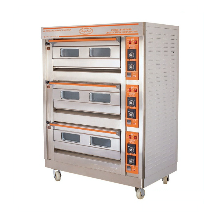 恒联燃气烘炉QL-6三层六盘喷涂不锈钢面包蛋糕商用大容量燃气烤箱