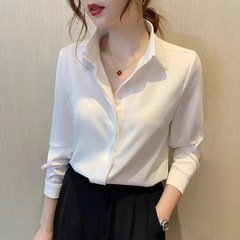 哥家商场同款女装2025秋季缎面长袖衬衫女设计感小众简约港风气质