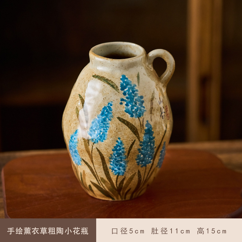 Valley セラミック花瓶装飾品リビングルームフラワーアレンジメント日本のレトロなフラワーアレンジメント片耳手描きのハッピーひまわり陶器ポット|undefined