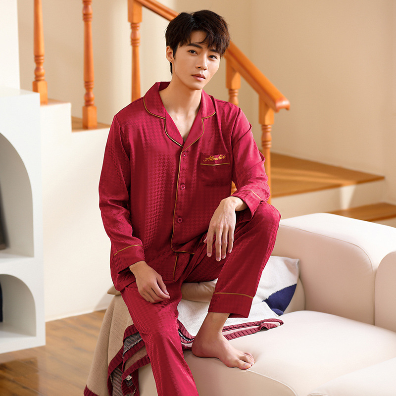 2023 pijamas de pareja de primavera y otoño de las mujeres de manga larga de verano coreano de los hombres de patrón casual ropa de hogar traje de seda artificial