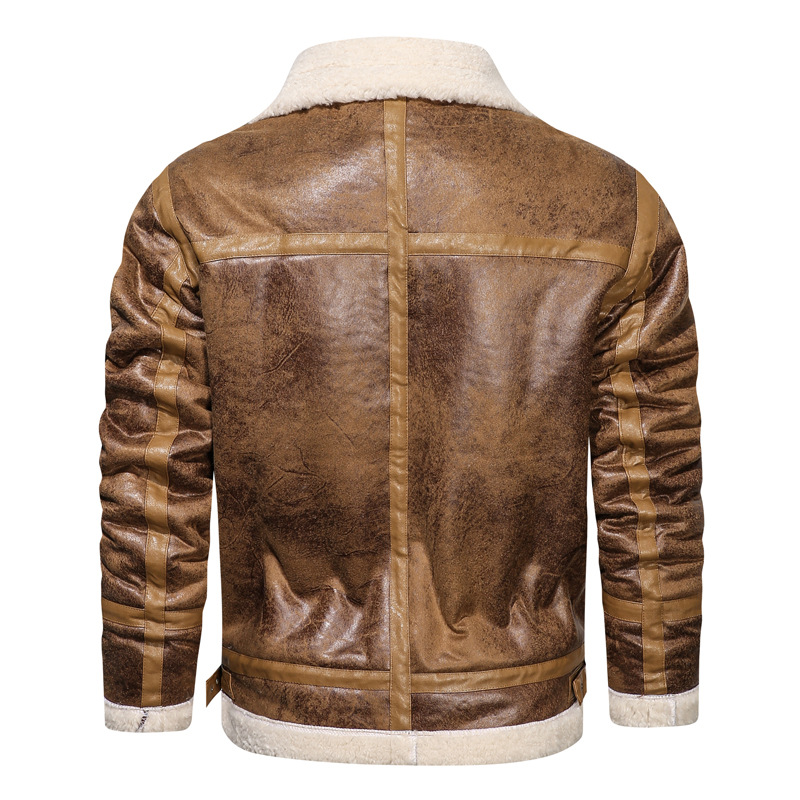 boy Men's Turn-Down Collar Lamb Wool Plus Size Cross-Border Thickened Warm Motorcycle Jacket Retro European And American_voghion.com