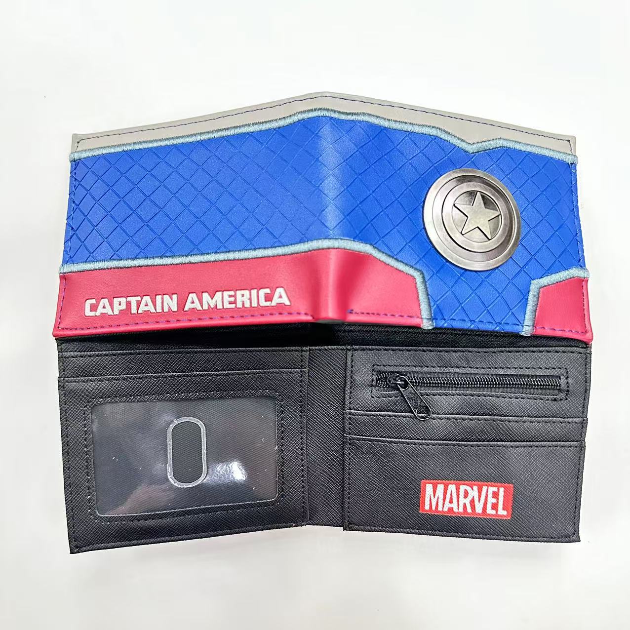 Monedero de metal de superhéroe Batman Spider-Man Capitán América Paquete de tarjeta de monedero de cuero de metal en relieve